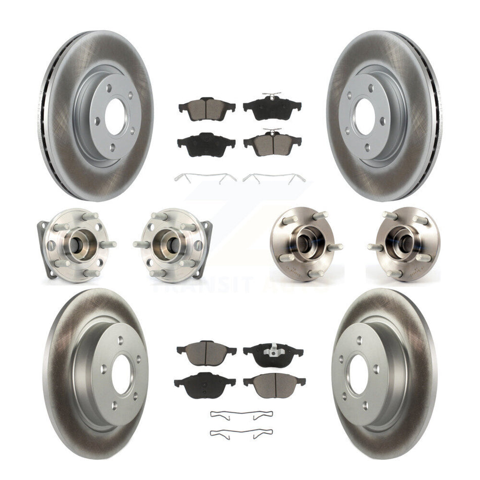Front Rear Hub Bearings Assembly Coated Disc Brake Rotors And Ceramic Pads Kit (10Pc) For 2005-2010 Volvo S40 V50 With 300mm Diameter Rotor AWD KBB-120773