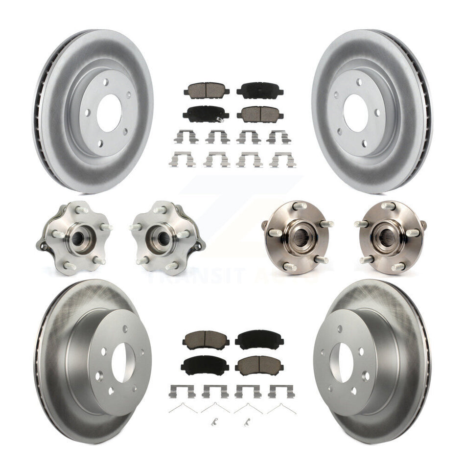 Front Rear Hub Bearings Assembly Coated Disc Brake Rotors And Ceramic Pads Kit (10Pc) For 2008-2013 Nissan Rogue AWD KBB-120777