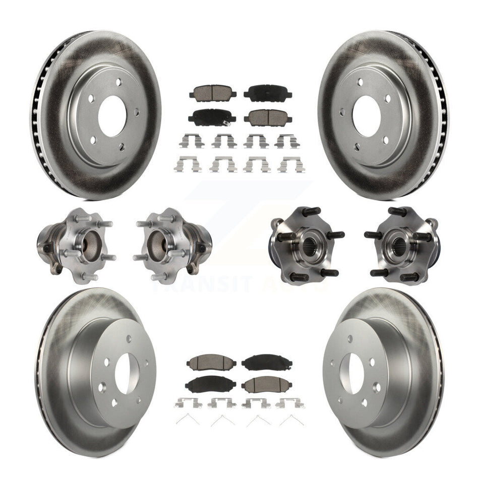 Front Rear Hub Bearings Assembly Coated Disc Brake Rotors And Ceramic Pads Kit (10Pc) For Nissan LEAF KBB-120780