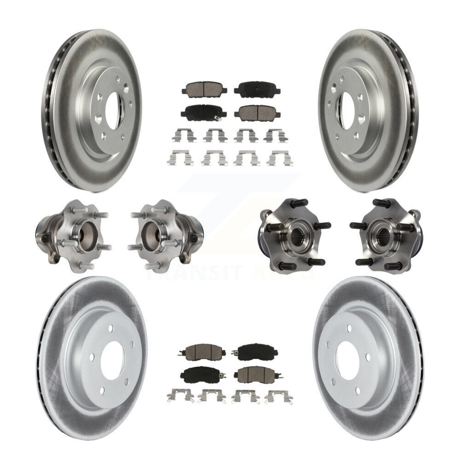 Front Rear Hub Bearings Assembly Coated Disc Brake Rotors And Ceramic Pads Kit (10Pc) For 2017 Nissan LEAF With Electric Parking KBB-120785