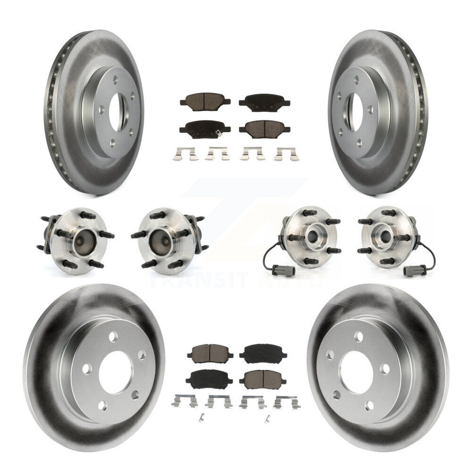 Front Rear Hub Bearings Assembly Coated Disc Brake Rotors And Ceramic Pads Kit (10Pc) For 2007-2010 Pontiac G5 With Drum Brakes 5 Lug Wheels KBB-120788