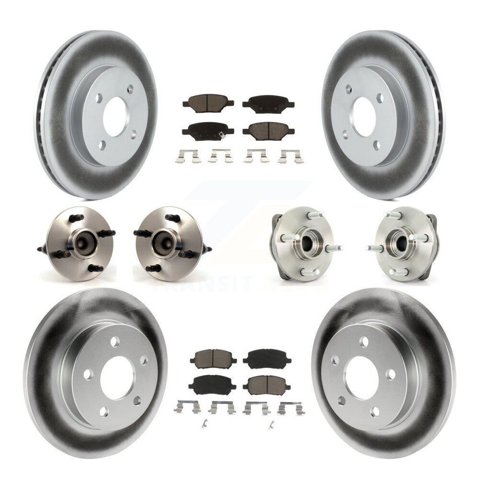 Front Rear Hub Bearings Assembly Coated Disc Brake Rotors And Ceramic Pads Kit (10Pc) For 2007-2010 Pontiac G5 Non-ABS With Drum Brakes 4 Lug Wheels KBB-120789