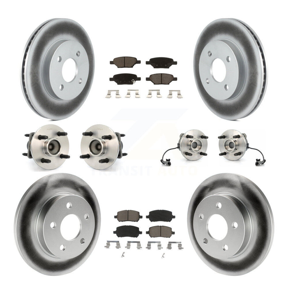 Front Rear Hub Bearings Assembly Coated Disc Brake Rotors And Ceramic Pads Kit (10Pc) For 2007-2010 Pontiac G5 4-Wheel ABS With Drum Brakes 4 Lug Wheels KBB-120790