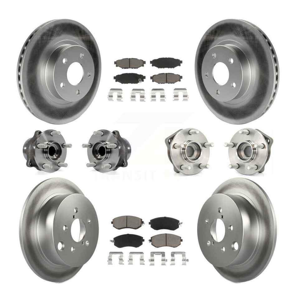 Front Rear Hub Bearings Assembly Coated Disc Brake Rotors And Ceramic Pads Kit (10Pc) For 2012-2013 Subaru Impreza Limited Base Premium KBB-120798