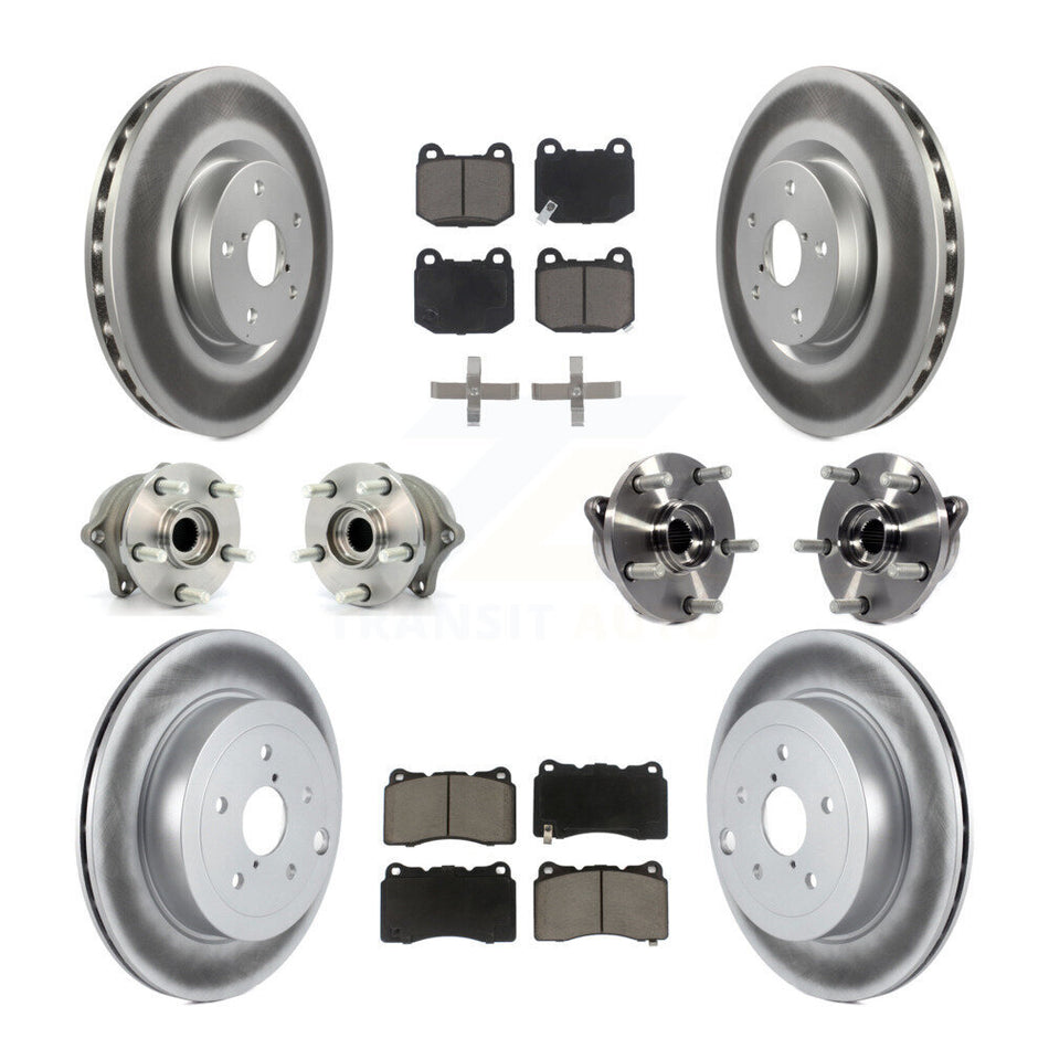 Front Rear Hub Bearings Assembly Coated Disc Brake Rotors And Ceramic Pads Kit (10Pc) For Subaru Impreza WRX STI KBB-120804
