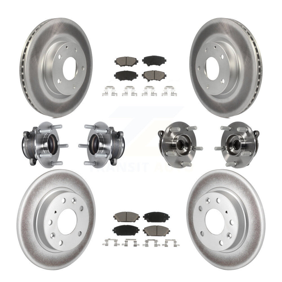 Front Rear Hub Bearings Assembly Coated Disc Brake Rotors And Ceramic Pads Kit (10Pc) For Mazda 3 Sport 2.5L KBB-120812