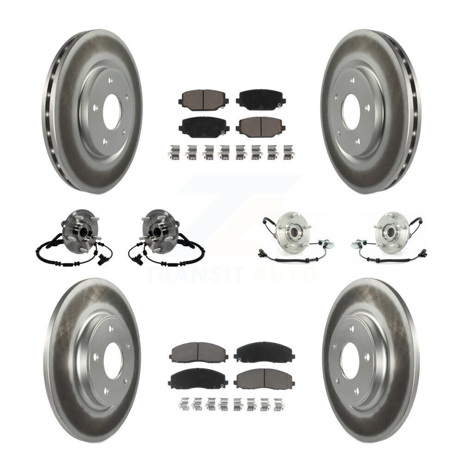 Front Rear Hub Bearings Assembly Coated Disc Brake Rotors And Ceramic Pads Kit (10Pc) For 2012 Volkswagen Routan With Dual Piston Caliper KBB-120822