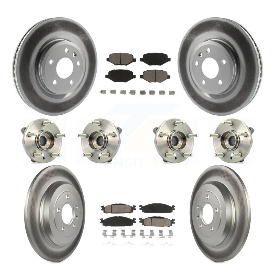 Front Rear Hub Bearings Assembly Coated Disc Brake Rotors And Ceramic Pads Kit (10Pc) For Ford Taurus Flex Lincoln MKT MKS KBB-120832