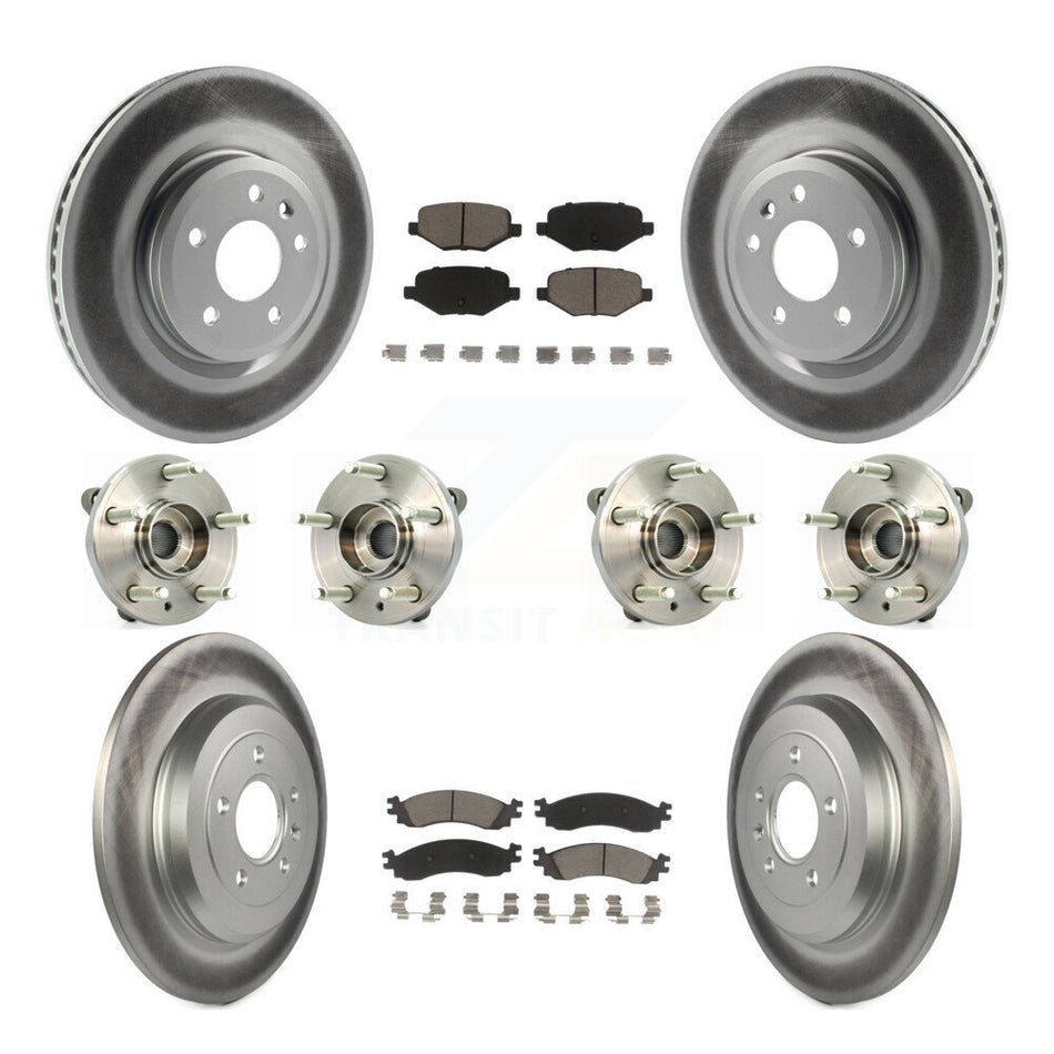 Front Rear Hub Bearings Assembly Coated Disc Brake Rotors And Ceramic Pads Kit (10Pc) For 2010-2012 Ford Taurus SHO KBB-120838