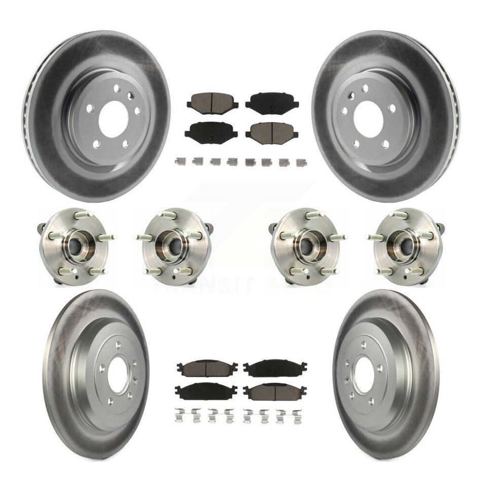Front Rear Hub Bearings Assembly Coated Disc Brake Rotors And Ceramic Pads Kit (10Pc) For 2009-2010 Lincoln MKS KBB-120839