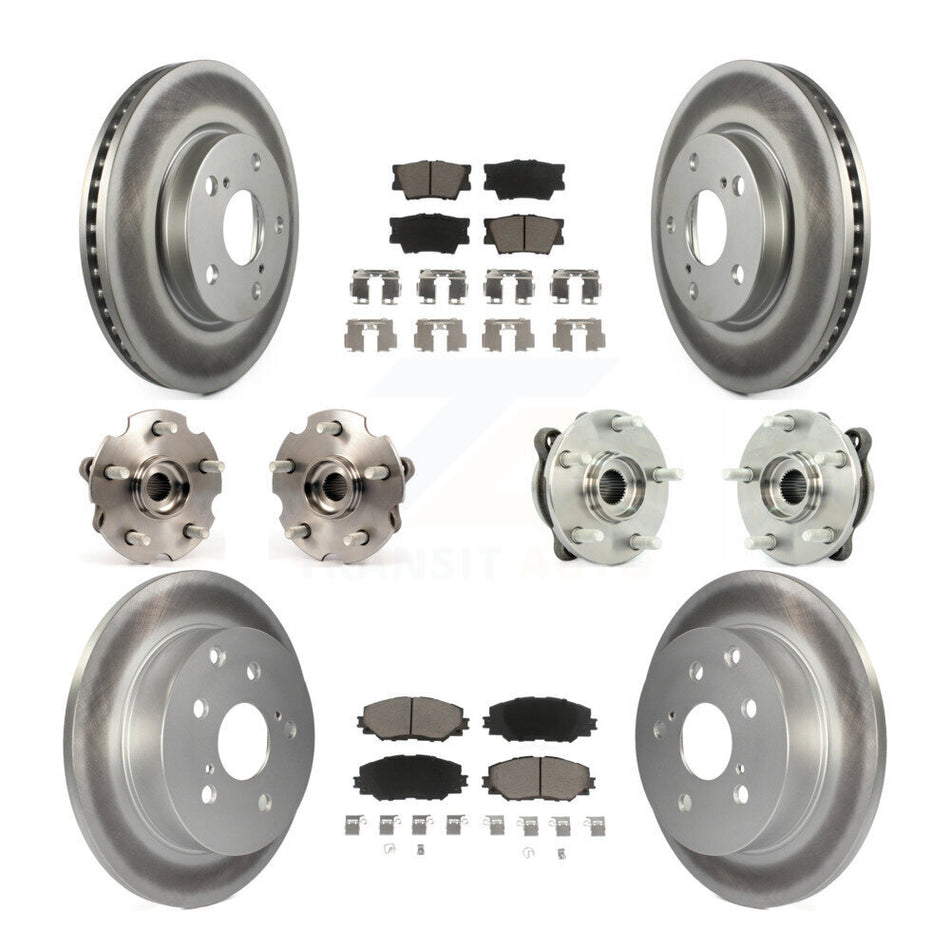 Front Rear Hub Bearings Assembly Coated Disc Brake Rotors And Ceramic Pads Kit (10Pc) For 2013-2018 Toyota RAV4 LE with AWD KBB-120848