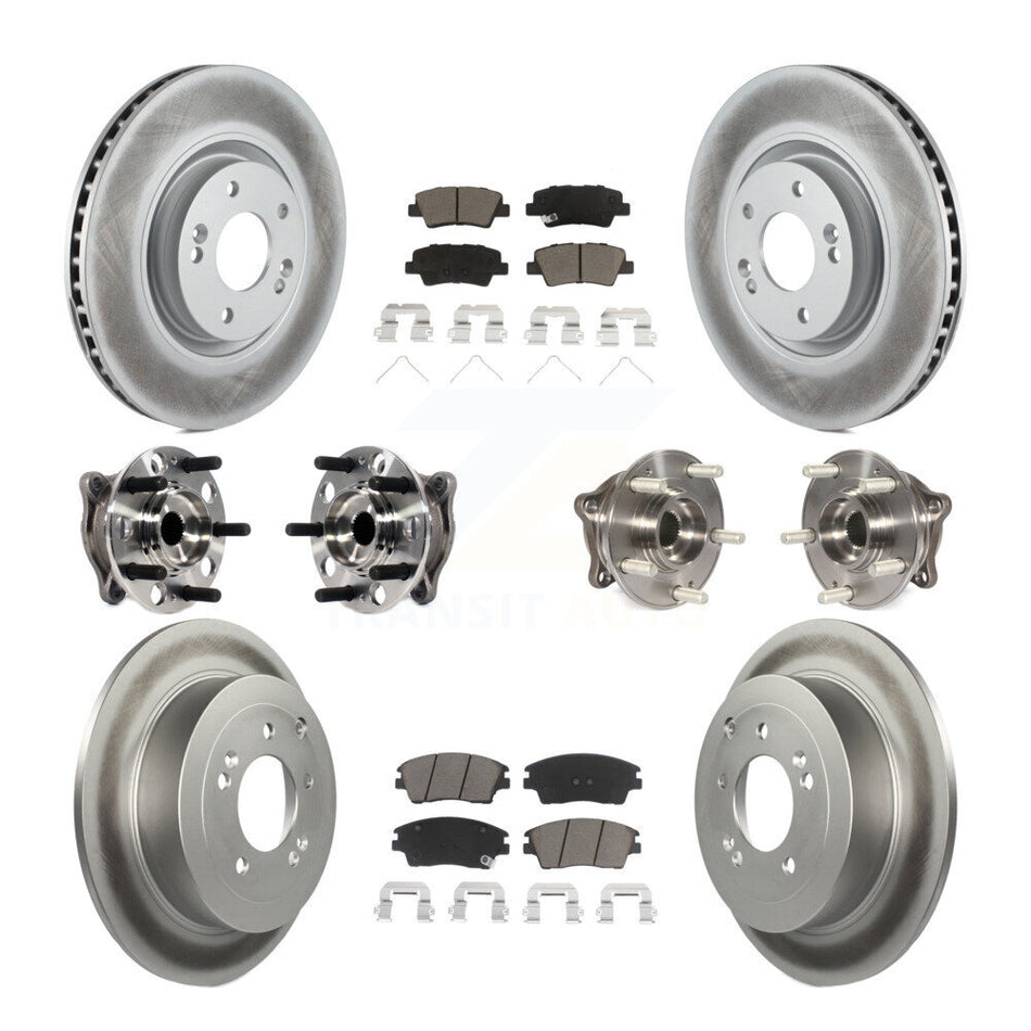 Front Rear Hub Bearings Assembly Coated Disc Brake Rotors And Ceramic Pads Kit (10Pc) For 2017-2021 Kia Sportage AWD with Turbocharged With Manual Parking KBB-120866