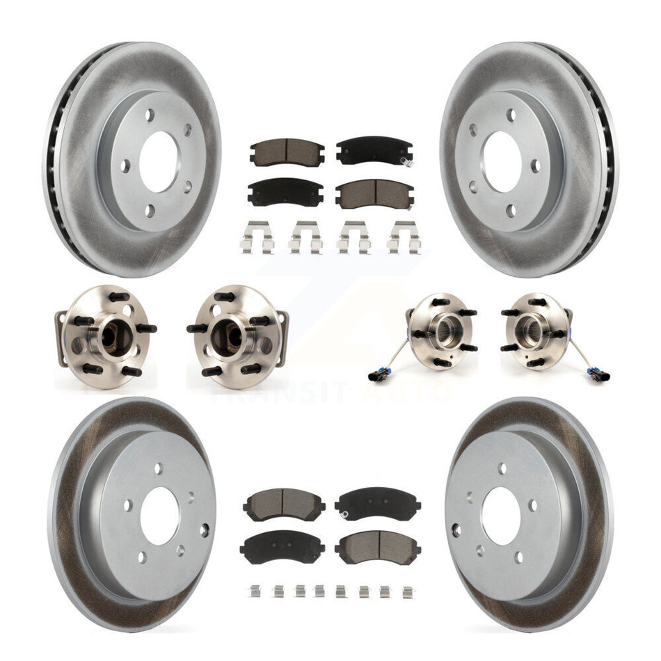 Front Rear Hub Bearings Assembly Coated Disc Brake Rotors And Ceramic Pads Kit (10Pc) For 2001-2005 Pontiac Aztek FWD with rear brakes 4-Wheel ABS KBB-120878
