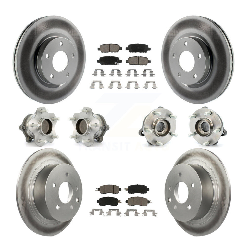 Front Rear Hub Bearings Assembly Coated Disc Brake Rotors And Ceramic Pads Kit (10Pc) For Nissan Altima KBB-120886