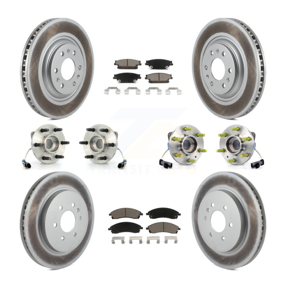 Front Rear Hub Bearings Assembly Coated Disc Brake Rotors And Ceramic Pads Kit (10Pc) For Cadillac SRX AWD KBB-120893
