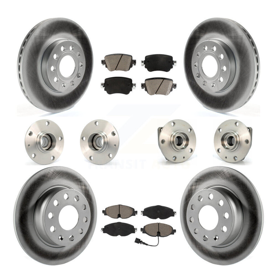 Front Rear Hub Bearing Coated Brake Rotor & Pad Kit (10Pc) For Volkswagen Golf SportWagen KBB-120936