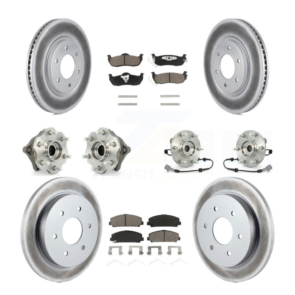 Front Rear Hub Bearings Assembly Coated Disc Brake Rotors And Ceramic Pads Kit (10Pc) For 2008 Nissan Armada AWD 4WD With Internal ABS KBB-120949