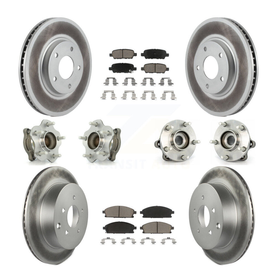 Front Rear Hub Bearings Assembly Coated Disc Brake Rotors And Ceramic Pads Kit (10Pc) For 2004-2009 Nissan Quest KBB-120957