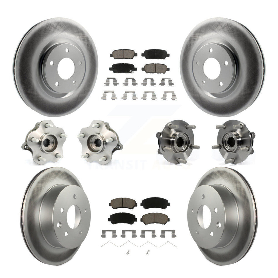 Front Rear Hub Bearings Assembly Coated Disc Brake Rotors And Ceramic Pads Kit (10Pc) For 2014 Nissan Juke Nismo RS with AWD To 04 14 KBB-120965