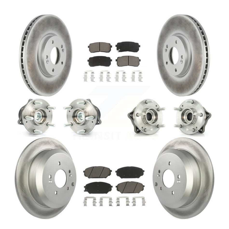 Front Rear Hub Bearings Assembly Coated Disc Brake Rotors And Ceramic Pads Kit (10Pc) For 2007-2012 Hyundai Veracruz FWD With ABS Brakes KBB-120989