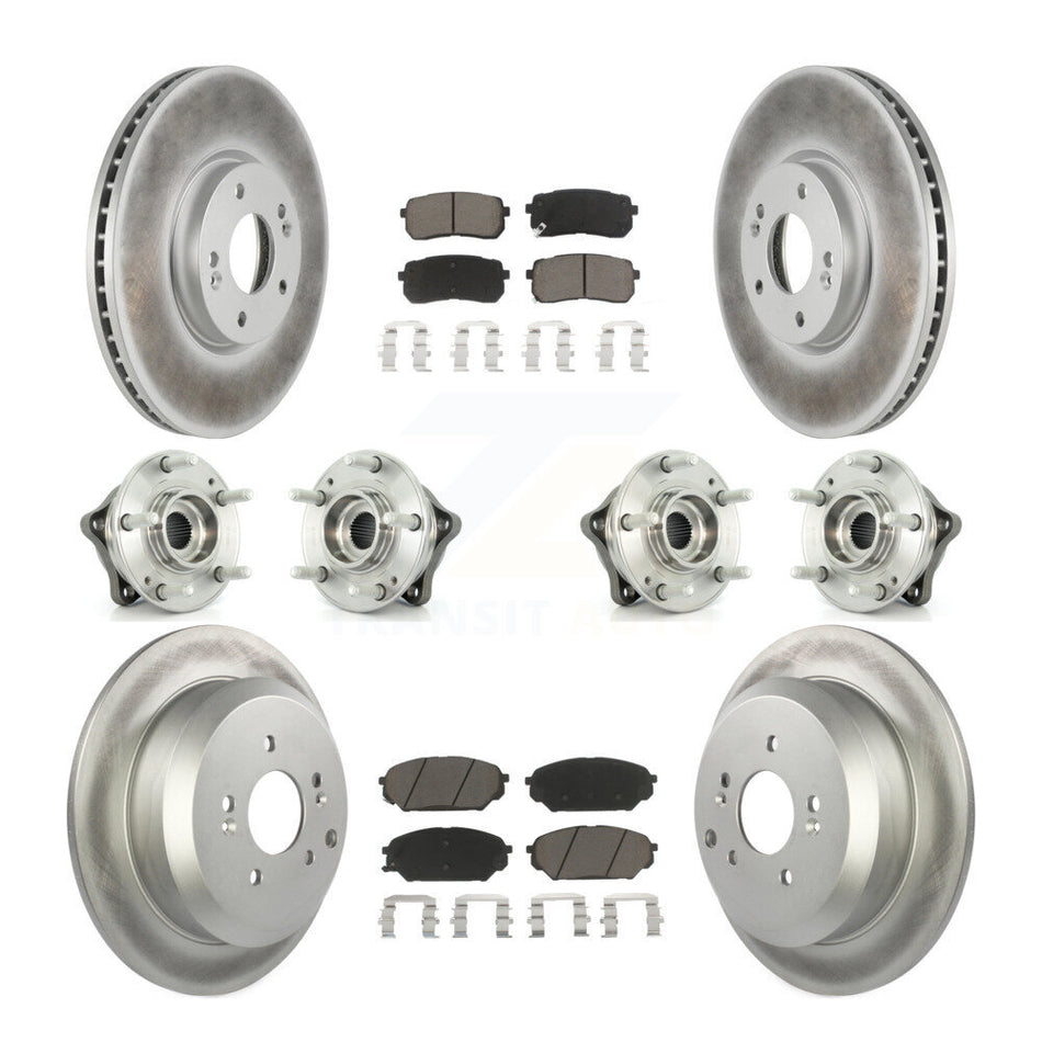 Front Rear Hub Bearings Assembly Coated Disc Brake Rotors And Ceramic Pads Kit (10Pc) For 2007-2012 Hyundai Veracruz AWD With ABS Brakes KBB-120990