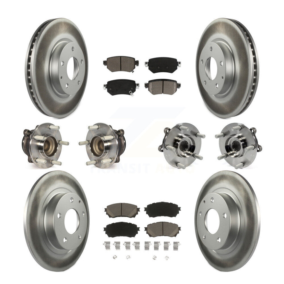 Front Rear Hub Bearings Assembly Coated Disc Brake Rotors And Ceramic Pads Kit (10Pc) For 2016-2018 Mazda 6 KBB-121003
