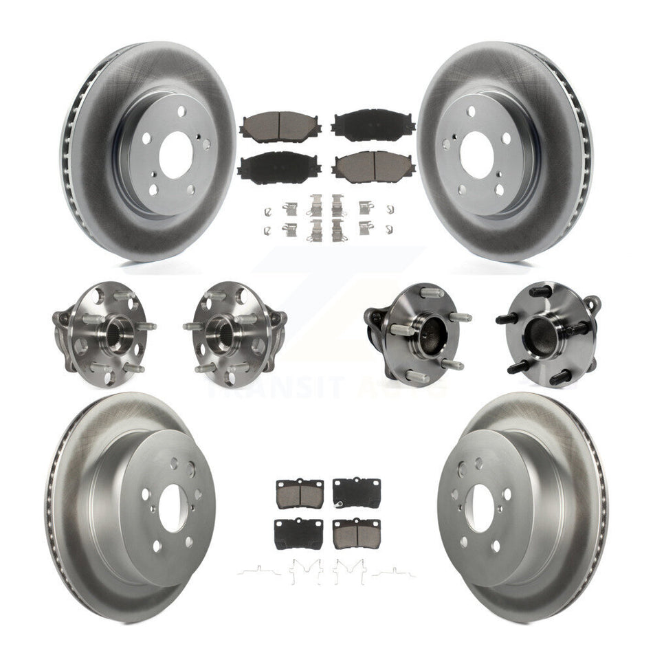 Front Rear Hub Bearings Assembly Coated Disc Brake Rotors And Ceramic Pads Kit (10Pc) For 2010-2013 Lexus IS250 C with RWD Vehicles Built Canadian Market KBB-121009