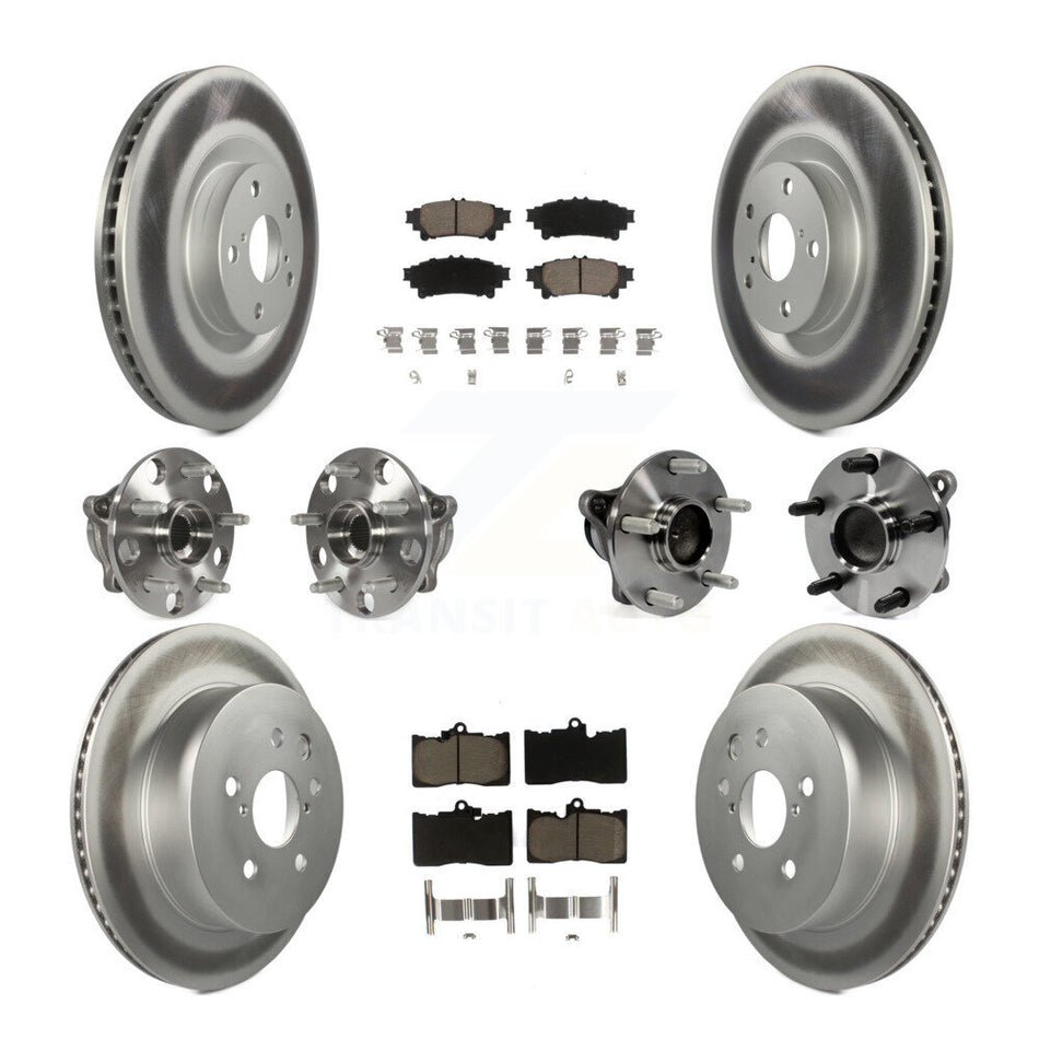 Front Rear Hub Bearings Assembly Coated Disc Brake Rotors And Ceramic Pads Kit (10Pc) For 2014-2015 Lexus IS350 C F Sport KBB-121011
