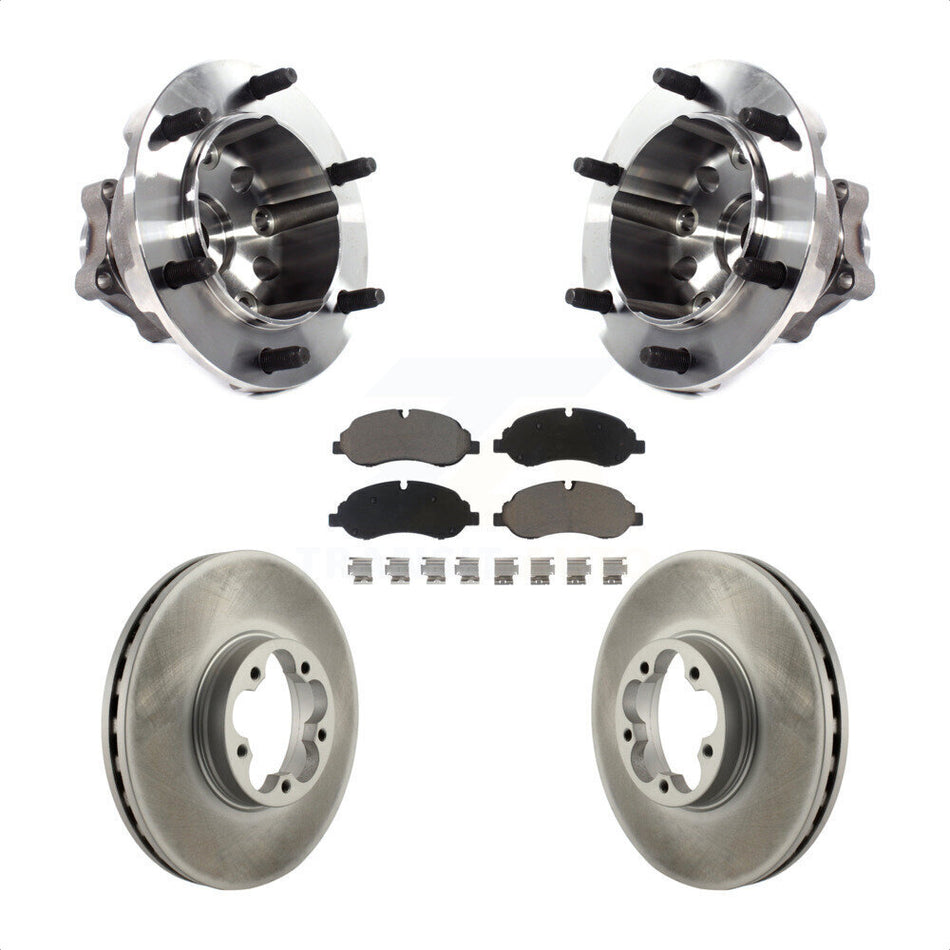 Front Hub Bearing Assembly With Coated Disc Brake Rotors And Ceramic Pads Kit For 2015-2018 Ford Transit-350 HD Dual Rear Wheels KBB-121023