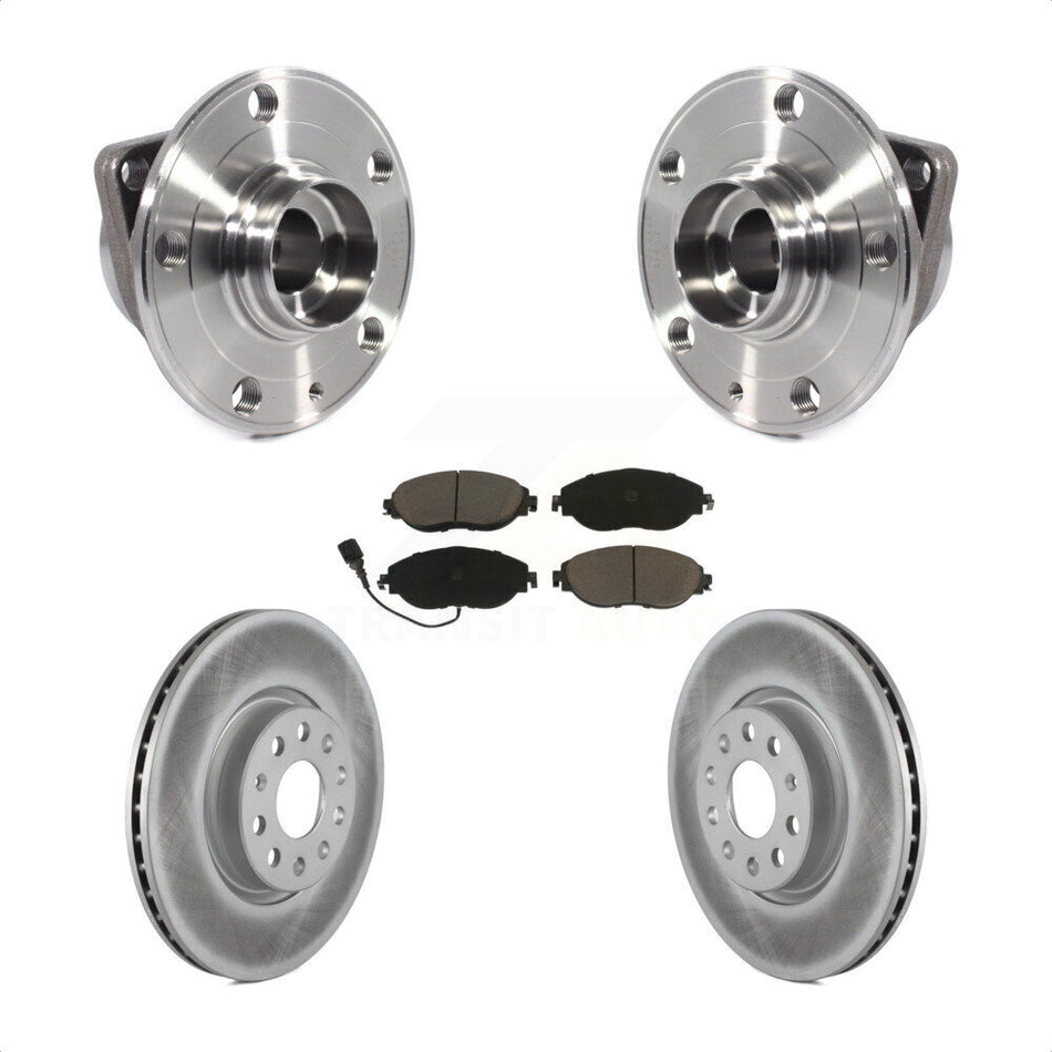 Front Hub Bearing Assembly With Coated Disc Brake Rotors And Ceramic Pads Kit For 2015 Volkswagen GTI Performance Package KBB-121041