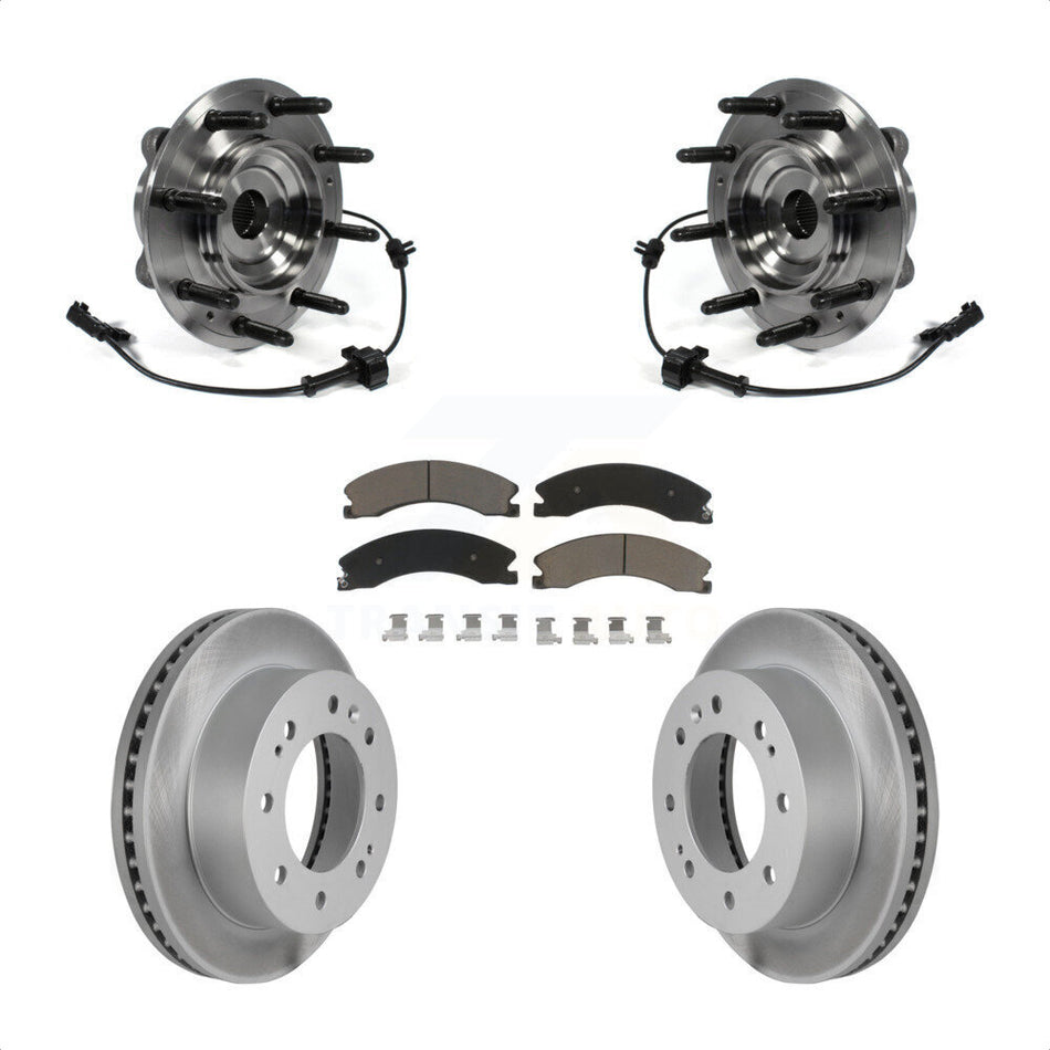 Front Hub Bearing Assembly With Coated Disc Brake Rotors And Ceramic Pads Kit For Chevrolet Silverado 2500 HD GMC Sierra 3500 4WD KBB-121052