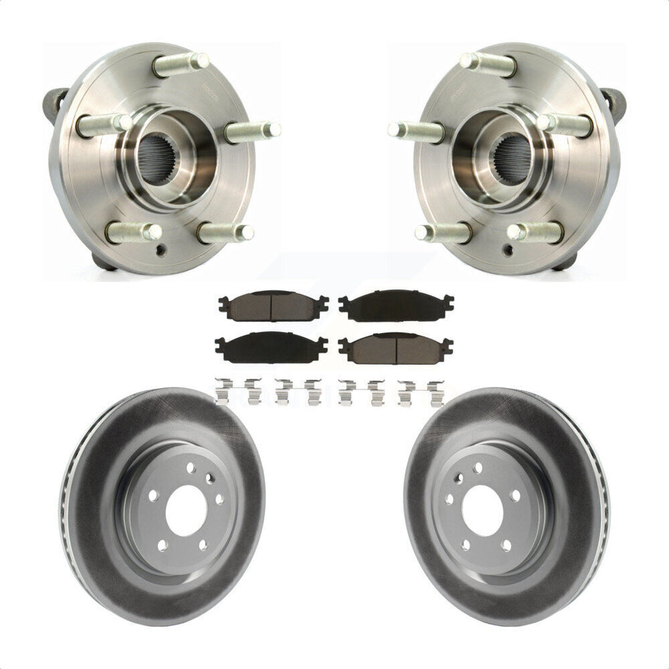 Front Hub Bearing Assembly With Coated Disc Brake Rotors And Ceramic Pads Kit For 2009-2010 Lincoln MKS KBB-121119