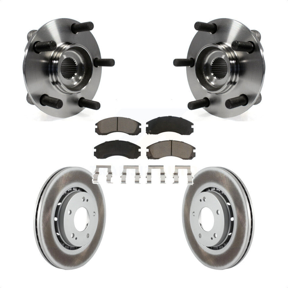 Front Hub Bearing Assembly With Coated Disc Brake Rotors And Ceramic Pads Kit For 2010-2011 Mitsubishi Lancer Ralliart Sportback with AWD KBB-121152