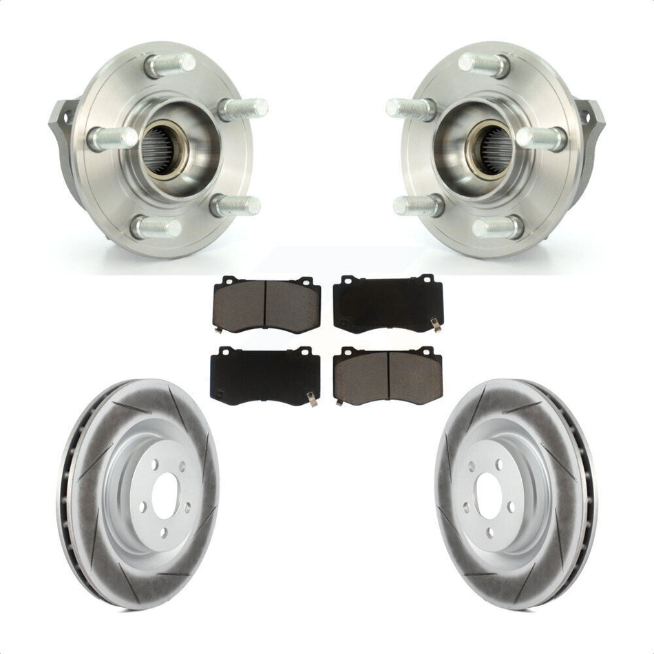Front Hub Bearing Assembly With Coated Disc Brake Rotors And Ceramic Pads Kit For Dodge Challenger Charger Brembo Brakes GT with AWD KBB-121161