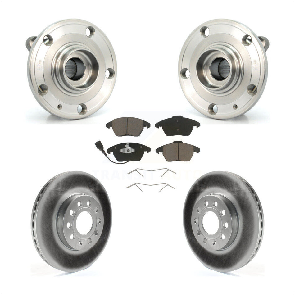 Front Hub Bearing Assembly With Coated Disc Brake Rotors And Ceramic Pads Kit For Volkswagen Jetta Beetle Golf Rabbit Audi A3 GTI Quattro KBB-121176