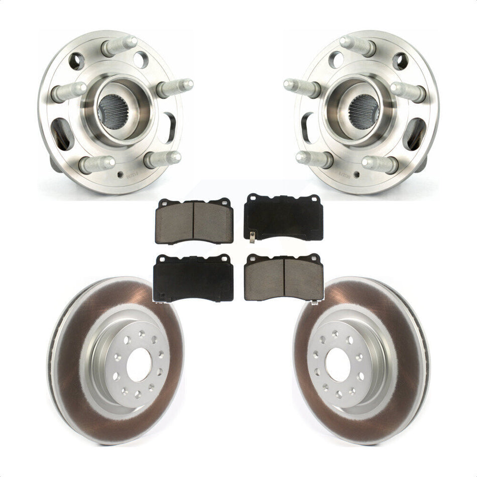 Front Hub Bearing Assembly With Coated Disc Brake Rotors And Ceramic Pads Kit For 2015 Cadillac CTS Base Premium Luxury Performance with AWD 18" Factory Wheels KBB-121228