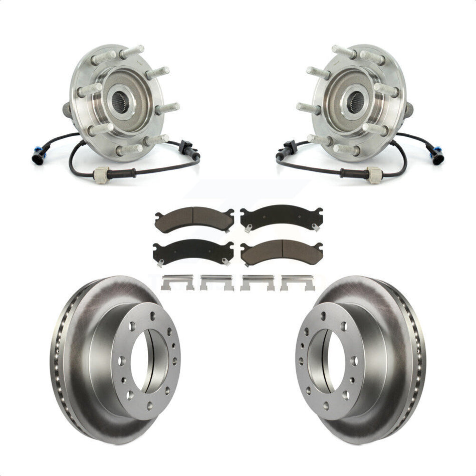 Front Hub Bearing Assembly With Coated Disc Brake Rotors And Ceramic Pads Kit For Chevrolet Silverado 3500 GMC Sierra Classic RWD KBB-121233