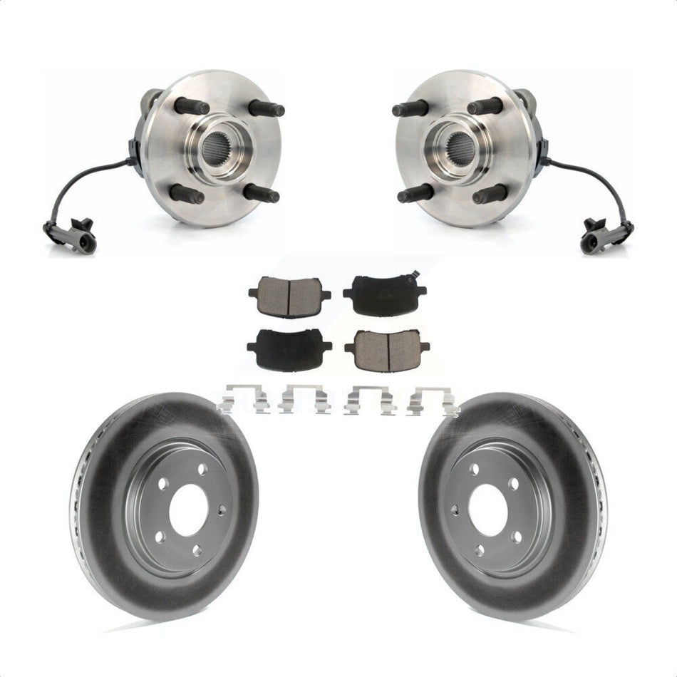 Front Hub Bearing Assembly With Coated Disc Brake Rotors And Ceramic Pads Kit For 2004-2007 Saturn Ion Supercharged with 4-Wheel ABS 4 Lug Wheels KBB-121240