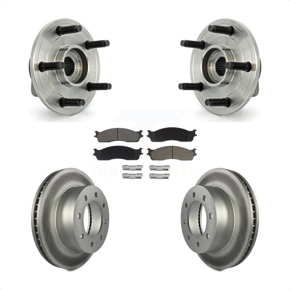 Front Hub Bearing Assembly With Coated Disc Brake Rotors And Ceramic Pads Kit For 2007-2008 Dodge Ram 1500 Extended Crew Cab Pickup with 2-Wheel ABS 5 Lug Wheels KBB-121280
