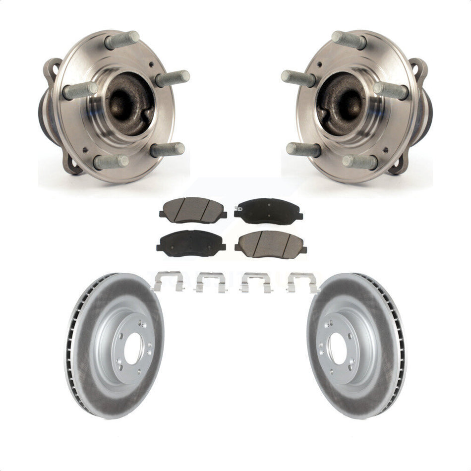 Front Hub Bearing Assembly With Coated Disc Brake Rotors And Ceramic Pads Kit For 2009-2011 Hyundai Genesis 3.8L KBB-121306
