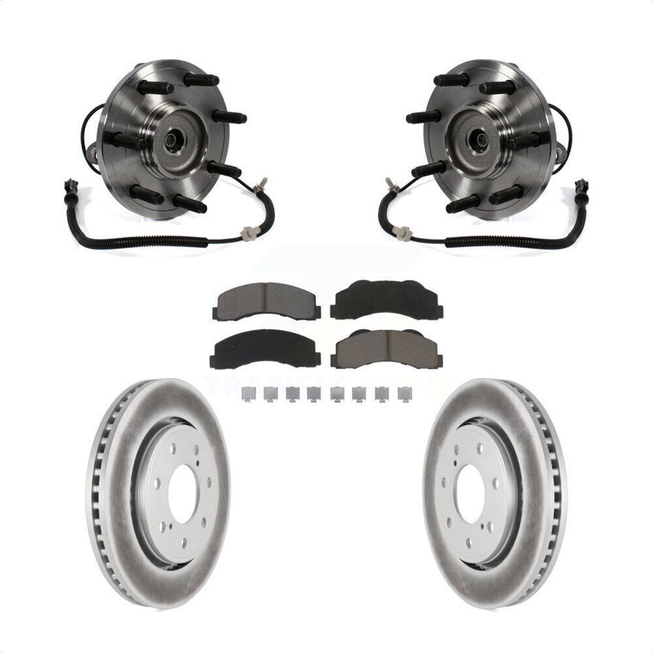 Front Hub Bearing Assembly With Coated Disc Brake Rotors And Ceramic Pads Kit For Ford F-150 Heavy Duty Payload Package 7 Lug Wheels KBB-121319