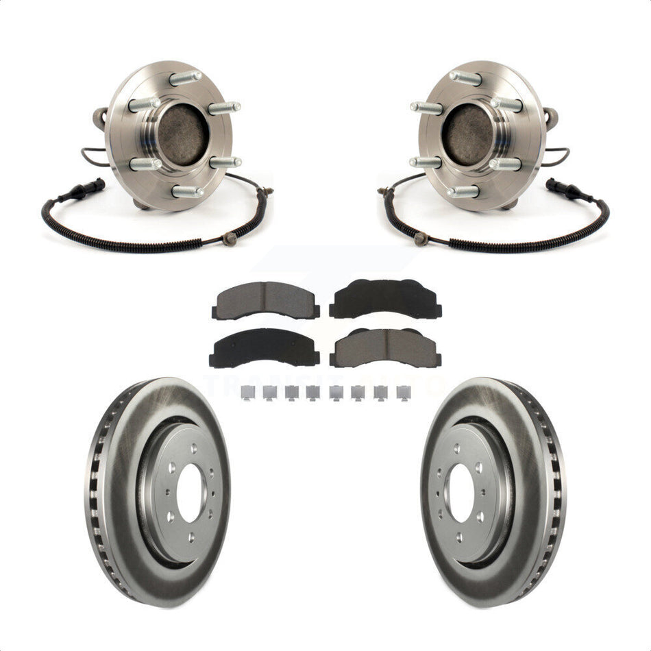 Front Hub Bearing Assembly With Coated Disc Brake Rotors And Ceramic Pads Kit For 2010 Ford F-150 RWD 6 Lug Wheels Without Heavy Duty Payload Package KBB-121321