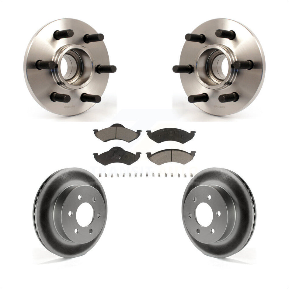 Front Hub Bearing Assembly With Coated Disc Brake Rotors And Ceramic Pads Kit For 2000-2002 Dodge Dakota Durango RWD with 2-Wheel ABS KBB-121324