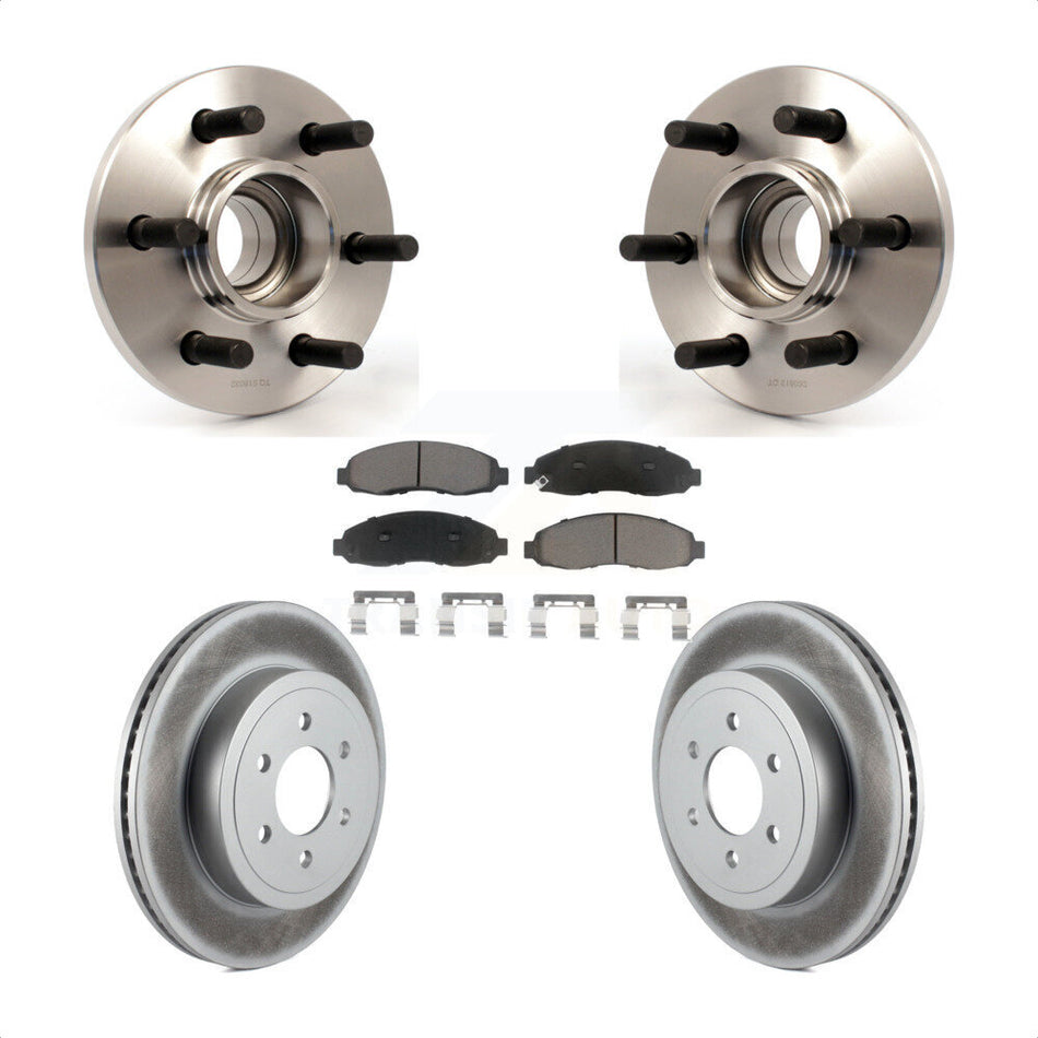 Front Hub Bearing Assembly With Coated Disc Brake Rotors And Ceramic Pads Kit For 2003-2004 Dodge Dakota RWD with 2-Wheel ABS KBB-121327
