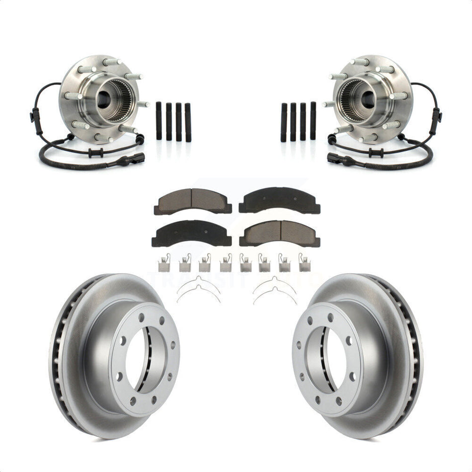 Front Hub Bearing Assembly With Coated Disc Brake Rotors And Ceramic Pads Kit For 2003-2005 Ford Excursion 4WD KBB-121339