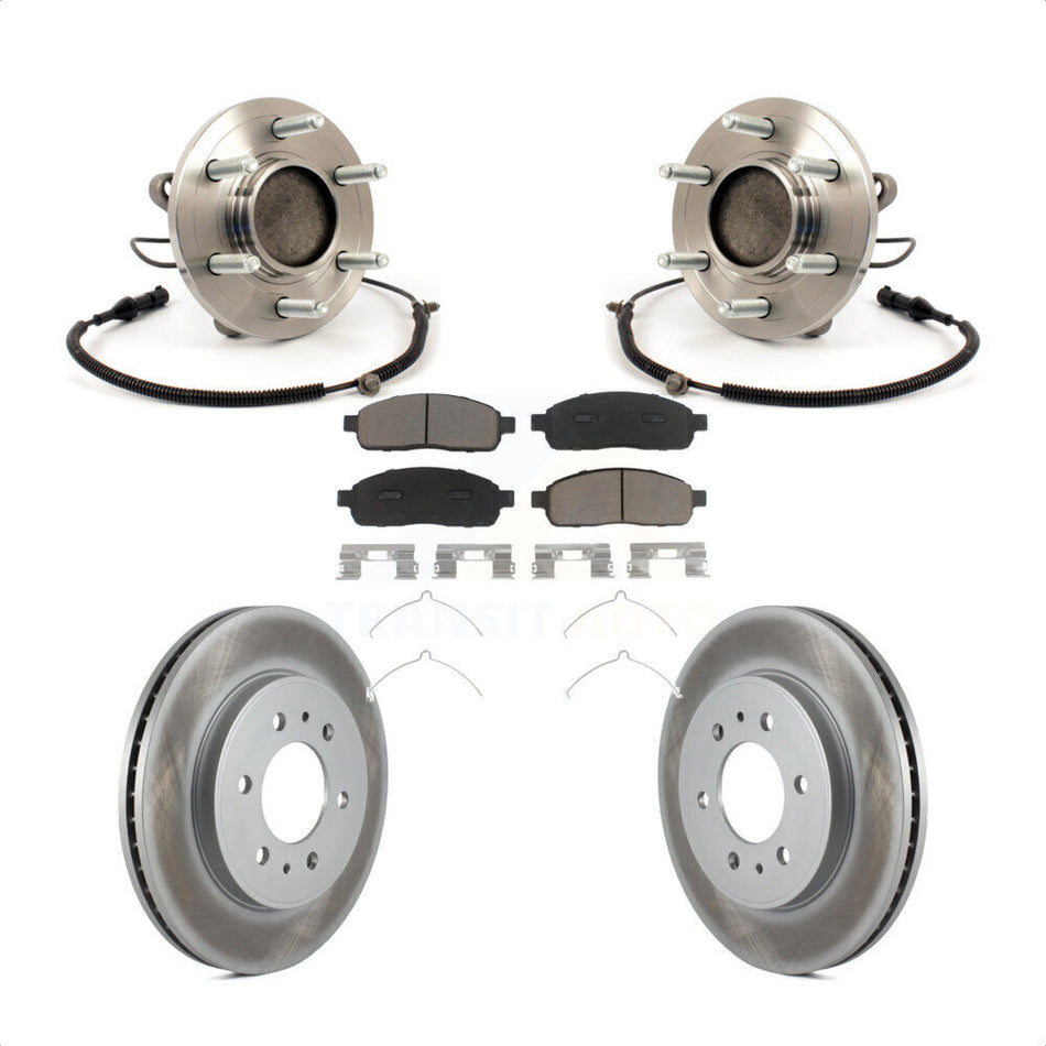 Front Hub Bearing Assembly With Coated Disc Brake Rotors And Ceramic Pads Kit For 2009 Ford F-150 RWD 6 Lug Wheels Without Heavy Duty Payload Package KBB-121341