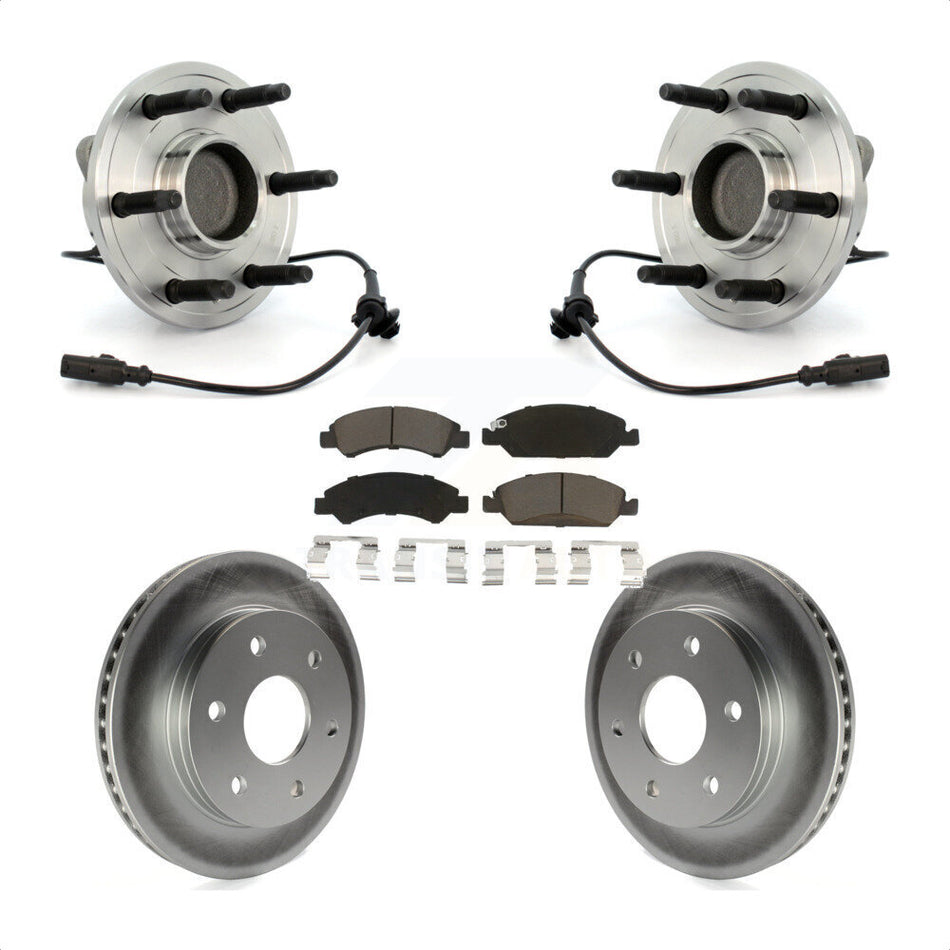 Front Hub Bearing Assembly With Coated Disc Brake Rotors And Ceramic Pads Kit For 2007 GMC Sierra 1500 SLT SLE with RWD rear brakes KBB-121359