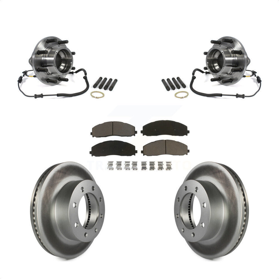 Front Hub Bearing Assembly With Coated Disc Brake Rotors And Ceramic Pads Kit For 2014 Ford F-350 Super Duty 4WD Dual Rear Wheels KBB-121432