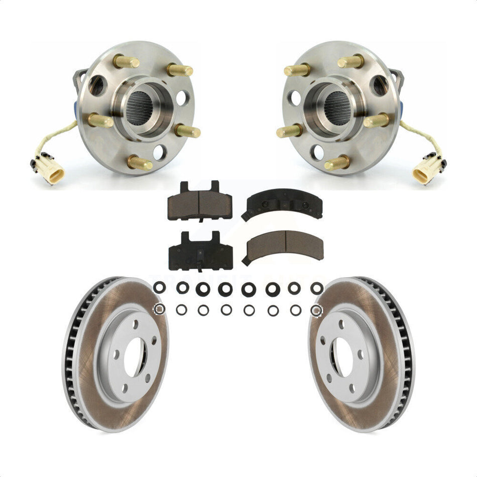 Front Hub Bearing Assembly With Coated Disc Brake Rotors And Ceramic Pads Kit For Cadillac DeVille Fleetwood 60 Special Commercial Chassis Heavy Duty Brakes KBB-121446