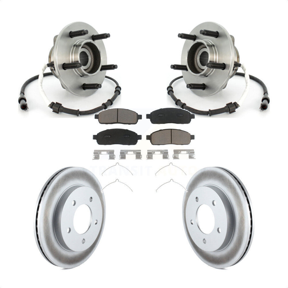 Front Hub Bearing Assembly With Coated Disc Brake Rotors And Ceramic Pads Kit For 2004 Ford F-150 4WD with 4-Wheel ABS 5 Lug Wheels KBB-121447